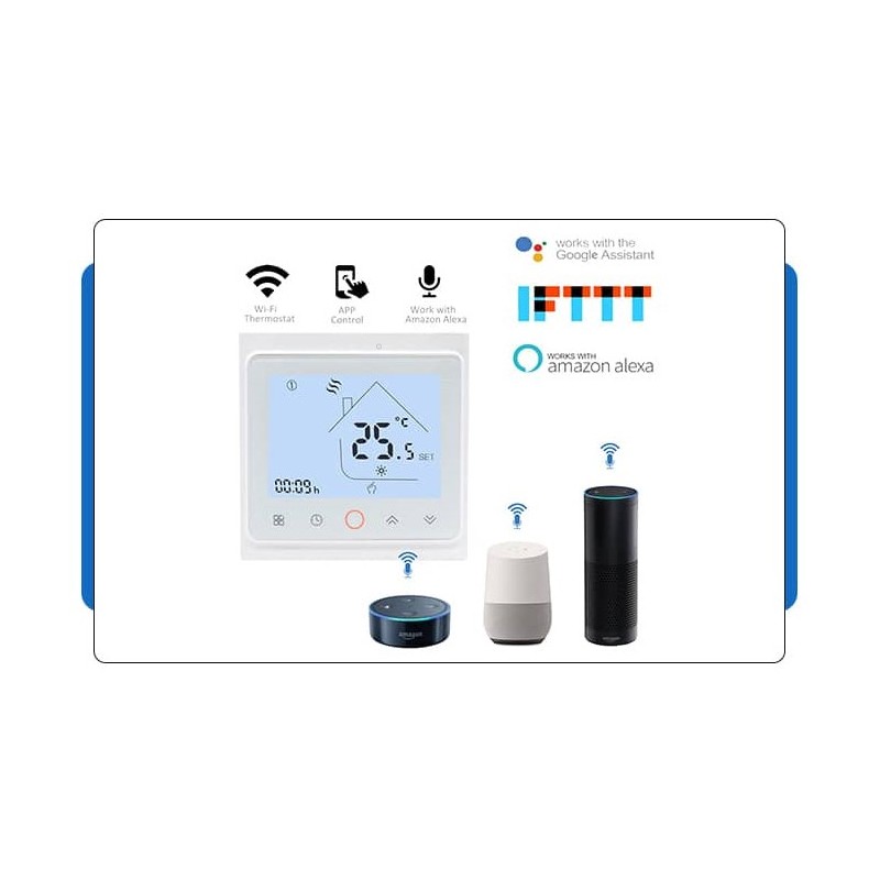 Tuya / Smart Life termostat - gulvvarme, hvit, GoogleHome, Alexa