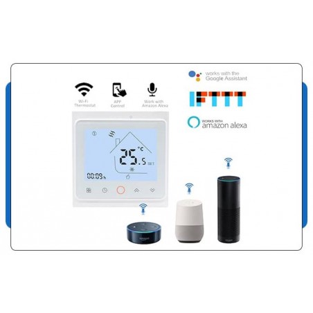 Termostat Tuya / Smart Life - podno grijanje, bijeli, GoogleHome, Alexa